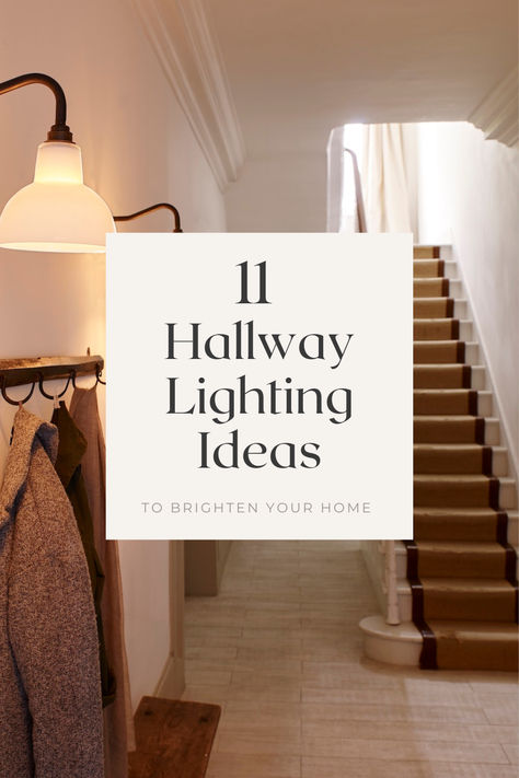 A spacious hallway with opal glass wall lights. Sconces On Stairs, Sconces In Hallway Ideas, No Light Hallway Ideas, Light Fittings Hallway, Hallway With Wall Lights, Entryway Hallway Lighting, Lights For Stairwell, Entrance Way Lighting, Lighting For Dark Hallways