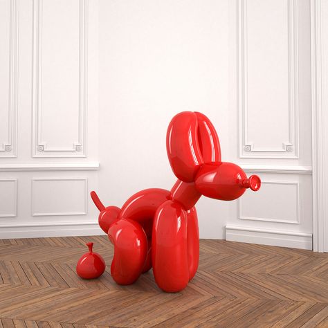 popek-balloon-squatting-dog-gessato-6 Jeff Koons Art, Balloon Animal Dog, Balloon Dog Sculpture, Red Sculpture, Metal Sculptures, Jeff Koons, Balloon Sculptures, Modern Pet, Dog Sculpture