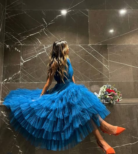 Looks Pinterest, Tulle Evening Dress, Tulle Sleeves, Blue Tulle, Gala Dresses, Glam Dresses, Dress Prom, Handmade Dresses, Custom Dresses