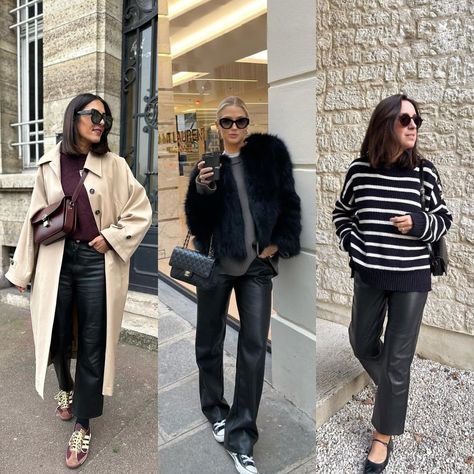 15 looks avec un pantalon en (simili)cuir. Un indispensable du dressing qui apporte style et caractère à n’importe quelle tenue. Vous aimez? Quel est votre look préféré? 🖤 #minimaliststyle #minimalistoutfit #winteroutfit #falloutfit #capsulewardrobe #leatherpants #leathertrousers Outfit Pantalon Cuir, Outfit Pantalon, Outfit Idea