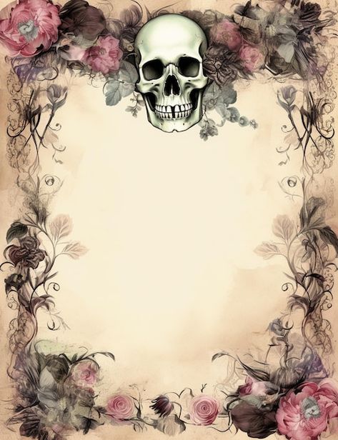 Decopage Prints Free Printable, Vintage Writing Paper, Skull And Flowers, Vintage Halloween Images, Grunge Pictures, Abstract Art Images, Writing Paper Printable Stationery, Old Paper Background, Halloween Frames