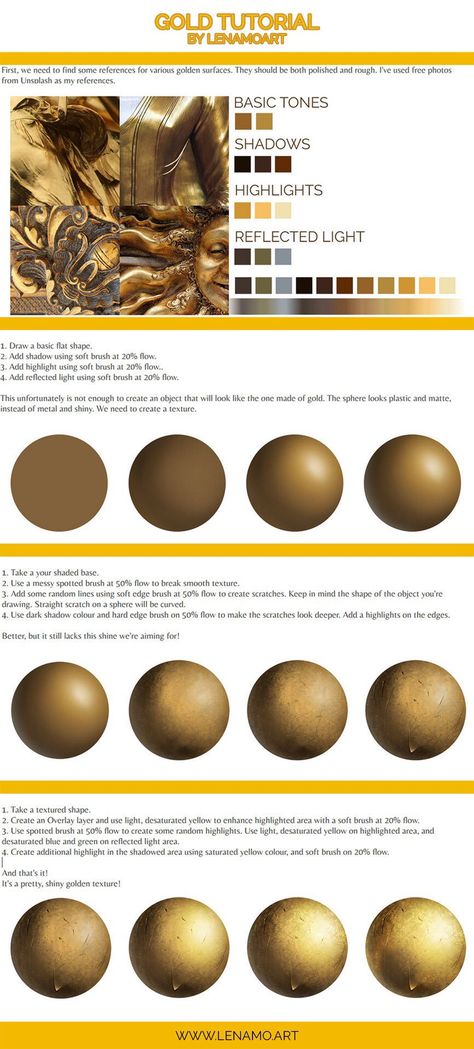 Art Tips/Refs/Techniques! on Twitter: "Gold tutorial by Lenamoart on deviantart!!… " How To Paint Gold Digital, Gold Drawing Tutorial, How To Shade Gold, How To Color Gold, How To Draw Gold, Gold Tattoo Ink, Coloring Gold, Gold Tutorial, Gold Digital Art