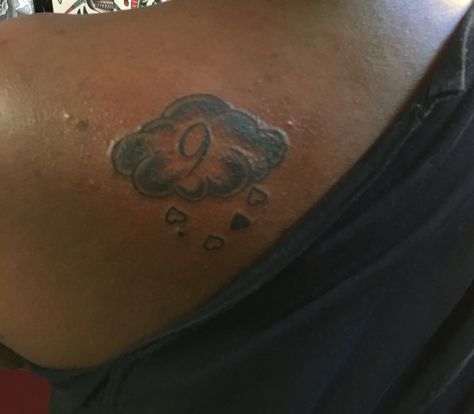 We met at a club named Cloud 9. The (4) rain drops represent our children. Cloud 9 Tattoo Ideas, Cloud 9 Tattoo, 9 Tattoo, Trampoline Park, Cloud 9, Rain Drops, Print Tattoos, Paw Print Tattoo, The 4