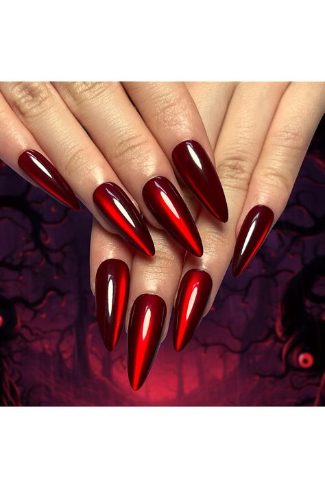 Halloween Solid Color Press on Nails long cat&#39;s eye stone nails Ice transparent Burgundy red nails bright red nails elegant retro shiny acrylic nail set salon grade reusable nail tips 24pcs10 Interesting Nails, Black Chrome Nails, Fall Season Nails, Halloween Nail Design, Red Cat Eye, Acrylic Nails Design, Nails Inspiration Spring, Halloween Nail Ideas, Halloween Manicure