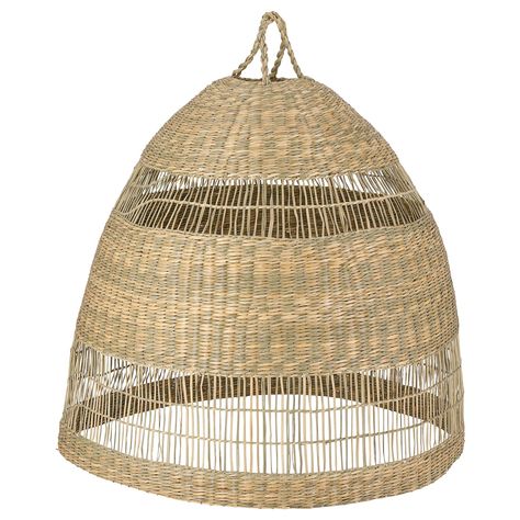 TORARED Pendant lamp shade, seagrass, Height: 20" Diameter: 22". Invite a slice of nature into your home with this lamp made of seagrass. It spreads a warm, cozy light and creates decorative shadows in the room. Ikea Torared, Bamboo Shades, Pendant Lamp Shade, Handmade Lamps, Ikea Family, Personalized Pendant, In The Room, My New Room, Storage Ottoman