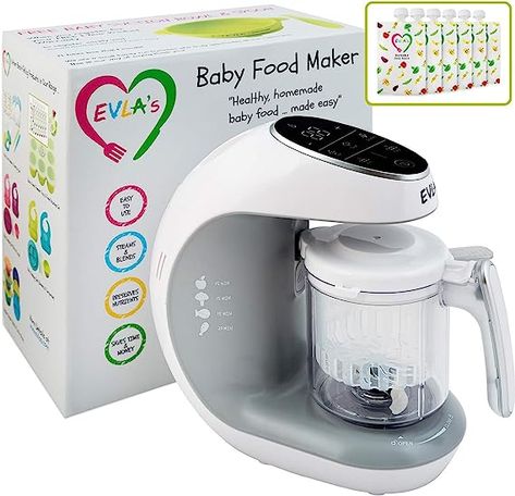 Touch Screen Control, includes 6 Reusable Food Pouches for Storage or Travel, White Baby Food Steamer, Best Baby Food Maker, Baby Food Maker, Baby Food Processor, Making Baby Food, Best Food Processor, Baby Bullet, Reusable Food Pouches, Baby Food Storage