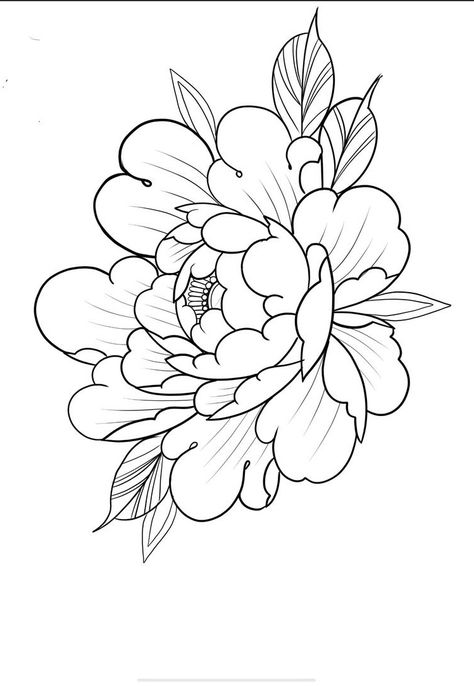 Flower Tattoo Outline, Tato Maori, Flower Tattoo Stencils, Peony Drawing, Japanese Flower Tattoo, Japan Flower, Flower Tattoo Drawings, Kunst Tattoos, Japanese Flower