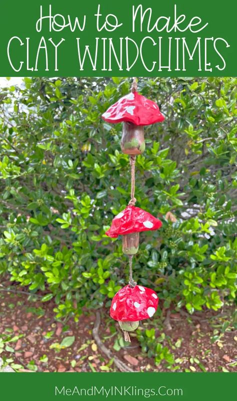 How to Make Clay Wind Chimes - Laura Kelly's Inklings #originalsculpey #clay #windchime #diy #handpainted #mushroom #craft Windchime Diy, Clay Wind Chimes, Windchimes Diy, Wind Chimes Homemade, Elegant Life, Wind Chimes Craft, Mushroom Crafts, Thrift Store Decor, Easy Diy Decor