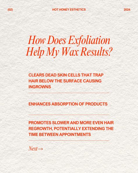 I know, I know…I’m telling you to exfoliate again But really, it’s such an important step in not just maintaining your wax results, but your overall skin health Need some exfoliation products to make those wax results last? Ask me about the Agent 88 Ingrown Spray or the 50 Grit Body Exfoliating Towel at your next appointment ✌🏻 Hot Honey Esthetics 20% off your first service 📍Mableton, GA Phenix Salon Suites 5015 Floyd Rd. #mableton #waxing #mabletonwaxing #brazilianwax #mabletonbody... Wax Suite Ideas, Body Wax Aesthetic, Brazilian Wax Quotes, Teaching Esthetics, Waxing Aesthetic, Wax Aesthetic, Wax Content, Esthetician Content, Spa Things