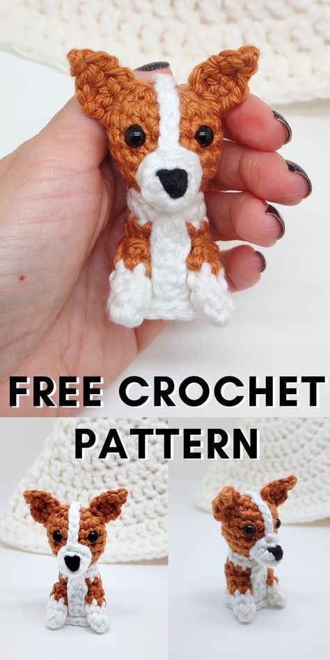 Crochet dog pattern - small pattern - crochet animal - free crochet pattern - crochet amigurumi Small Dog Amigurumi Free Pattern, New Sew Crochet Patterns, Crochet Dog Ornament, Crochet Australian Shepherd, Crochet Dog Pattern Free, Dog Crochet Patterns Free, Crochet Patterns Dog, Small Dog Crochet, Crochet Giveaways