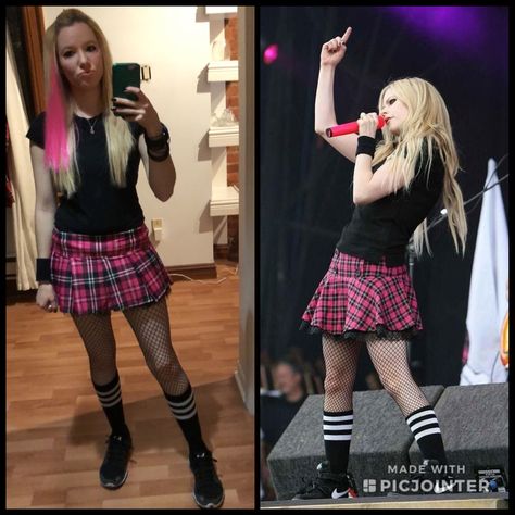 Avril Lavigne Iconic Outfits, Avril Halloween Costume, Avril Lavigne Costumes, Simple Plan Concert Outfit, 2000 Punk Fashion, Avril Lavigne Outfits Ideas, Avril Lavigne Aesthetic Outfits, Emo Costume Ideas, Emo Costumes Halloween