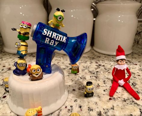 Oh, boy! The Minions are at it again. This is not good! #shrinkray #minions #teenytinyelf #honeyishrunktheelf #elfontheshelfideas #elfontheshelf #elfwars2019 #christmas Minions Elf On The Shelf, Elf On The Shelf Shrunk, Minion Elf On The Shelf, The Minions, Elf Activities, Minute To Win It Games, Minute To Win It, Elf Ideas, Finding Nemo