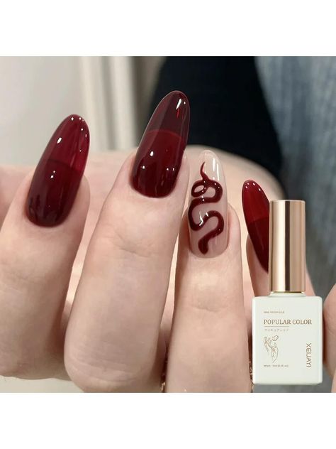 Two Color Nails, Wine Nails, Gel Toe Nails, Red Nail Art, Solid Color Nails, Glitter Gel Polish, Gel Nails Diy, Transparent Nails, Nail Art Designs Diy