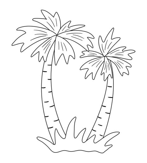 Vector palm tree outline. Funny tropical exotic plant black and white illustration. Fun coloring page for children. Jungle summer clip art Palm Tree Clipart Black And White, Palm Tree Outline, Summer Clip Art, Fruit Coloring, Tree Outline, Fruit Coloring Pages, Summer Clipart, Palm Sunday, White Illustration