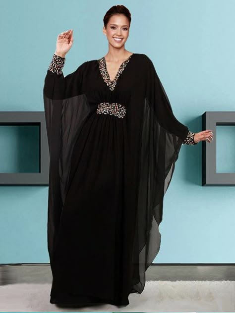 in black Formal Abaya, Dress Arabic, Hijab Stile, Chiffon Kaftan, Beauty Pageant Dresses, Estilo Hijab, Stile Hijab, Kaftan Designs, Special Occasion Gowns