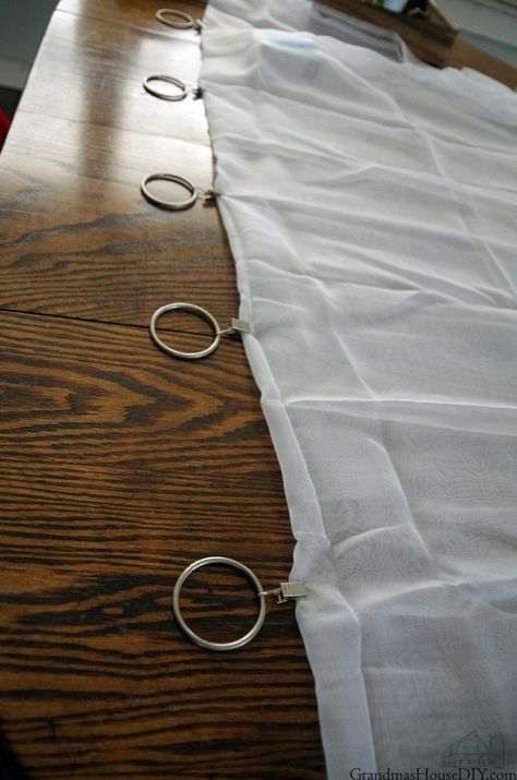 No-sew curtains, sheers for my guest bedroom and library! Sewing Sheer Curtains, Diy Sheer Curtains Ideas, How To Hang Sheer Curtains, Flat Sheet Curtains, Easy Curtains, Scarf Curtains, Sew Curtains, Closet Curtains, No Sew Curtains