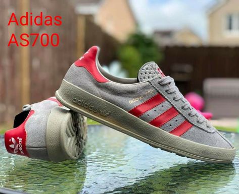 Love the Adidas AS series of trainers - these are the AS700 finished in onyx grey with poppy red /// trim... Adidas Trainer, Adidas Jeans, Adidas Shoes Originals, Striped Sneakers, Fun Heels, Adidas Vintage, Adidas Trainers, Adidas Zx, Poppy Red