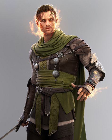 ArtStation - Leather Armor, Matthias De Muylder Flame Magic, Medium Armor, Heroic Fantasy, Leather Armor, Human Male, Dungeons And Dragons Characters, Fantasy Male, Fantasy Armor, Fantasy Warrior