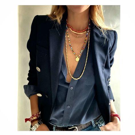 Outfit With Jewelry, Neutral Color Outfits, Blazer Blu, Mood Jewelry, Jewellery Necklace, Fabulous Clothes, Boho Casual, Casual Work Outfits, Outfit Inspo Fall