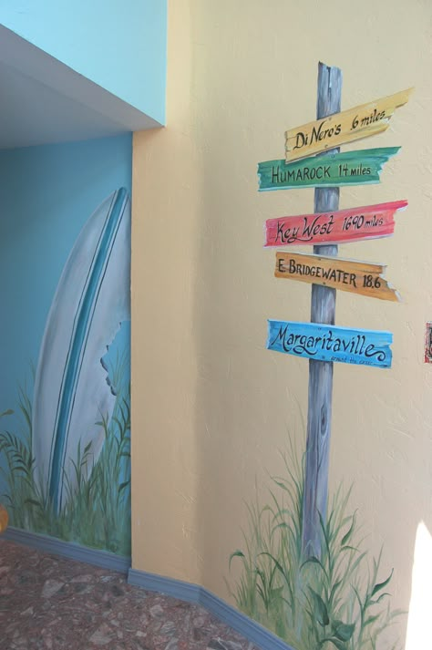 Hand Painted Beach Mural in hallway Beach Wall Murals, Beach Mural, Garden Mural, Kids Room Murals, School Murals, Beach Room, Fence Art, Wall Murals Painted, Photo Mural