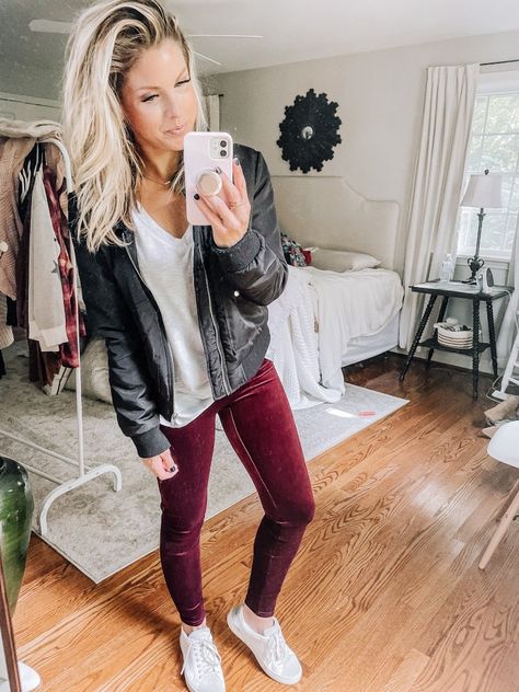 Wine Leggings Outfit Winter, Crushed Velvet Leggings Outfit, Burgundy Velvet Leggings Outfit, Velvet Leggings Outfit Winter, How To Style Velvet Leggings, Maroon Velvet Pants Outfit, Velvet Leggings Outfit Casual, Velvet Leggings Outfit Dressy, Red Velvet Leggings Outfit