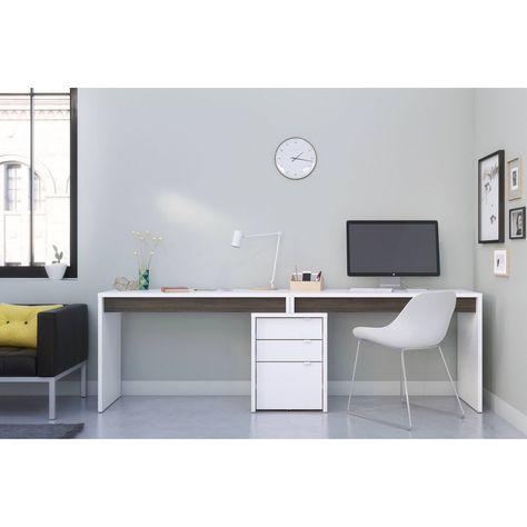 3pc Chrono Home Office Set With 2 Reversible Desk Panels Gray/white - Nexera : Target Cabinet Laminate, Trendy Home Office, Front Desk Design, File Cabinet Desk, Drawer Filing Cabinet, Contemporary Home Office, Salon Suites, Office Suite, Office Layout