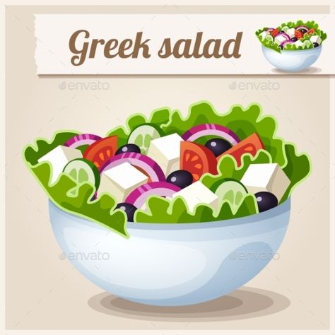 Detailed Icon. Greek salad. Salad Clipart, Salad Drawing, Tossed Salad, Food Clips, Illustration Food, Clip Art Borders, Greek Salad, Food Drawing, Salad Bowl