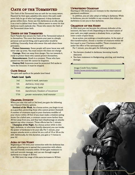 Oath of the Tormented. A Paladin oath for those haunted by their past (REUPLOAD, BETTER QUALITY) - UnearthedArcana Paladin Oath, Dnd Paladin, Dungeons And Dragons Races, Dnd Stats, Dnd Stories, D D Classes, D D Character Ideas, Dnd Races, Dungeon Master's Guide