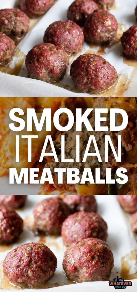 Delicious homemade smoked meatballs cooked on our Traeger pellet grill! These are great in subs, as an appetizer, or with pasta and sauce! Smoked Meatball Recipes, Smoked Italian Meatballs, Smoked Meatballs On Pellet Grill, Smoked Meatballs, Smoked Dishes, Smoker Recipes Electric, Traeger Cooking, Green Egg Recipes, Outdoor Cooking Recipes