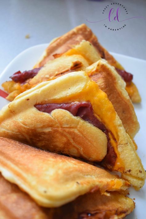 Hillshire Farm Crescent Roll Sandwiches - Sandwich Maker Recipe | Crazy Adventures in Parenting Pocket Sandwich Maker Recipes, Recipes For Sandwich Maker, Mini Sandwich Maker Recipes, Sandwich Maker Recipes Ideas, Crescent Sandwiches, Ham And Cheese Crescent, Roll Sandwiches, Sandwich Maker Recipes, Sandwich Press