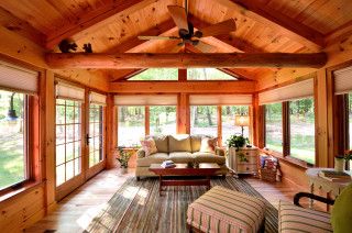 Burt Lake Timber Design - Beach Style - Sunroom - Other - by Edgewater Design Group | Houzz 4 Season Sunroom Addition, Wood Sunroom, Solarium Room Sunroom Addition, Sunrooms Ideas Decorating, Cabin Sunroom, 4 Season Sunroom Ideas, Sunroom Additions, Rustic Sunroom, Four Season Sunroom