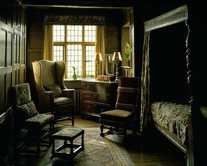 Dark Academia Bunk Bed, Masculine Victorian Bedroom, Four Poster Bed Dark Academia, Regulus Black Bedroom Aesthetic, Dark Cottage Interiors, Jacobean Aesthetic, Jacobean Bedroom, Victorian Bedroom Vintage, Dark Academia Bed