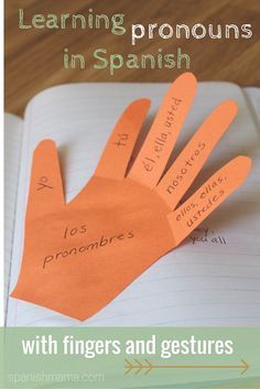 Use fingers and gestures to make Spanish pronouns concrete and easy to remember. This is perfect for interactive notebooks! Spanish Pronouns, Pronouns In Spanish, Spanish Interactive Notebook, Subject Pronouns, Kat Diy, Spanish Classroom Activities, Homeschool Spanish, Spanish Lessons For Kids, Middle School Spanish