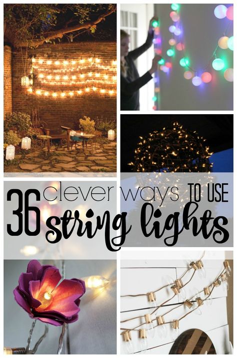 36 Clever String Light Ideas Porch String Lights, String Light Ideas, Party Lights Indoor, Indoor Chandelier, Inside Decor, Light Ideas, Indoor String Lights, Diy Backyard Landscaping, Diy Chandelier