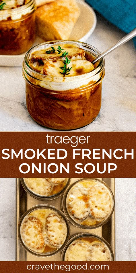 Brunch Smoker Ideas, Camping Traeger Recipes, Smoked French Onion Soup, Smoked Provolone Recipes, Traeger Soup Recipes, Smoker Soup Recipes, Smoked Soups, Smoked Meal Ideas, Smoked Soup Recipes