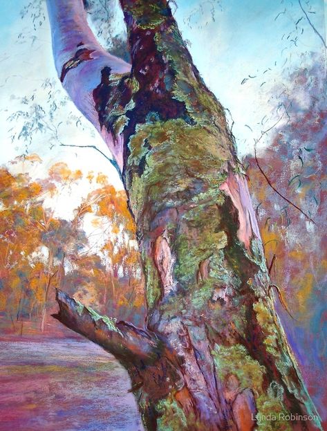 Abstract Tree Painting, Tapestry Nature, Pastel Artwork, Pastel Landscape, The Trunk, 수채화 그림, Chalk Pastels, Watercolor Trees, Wow Art