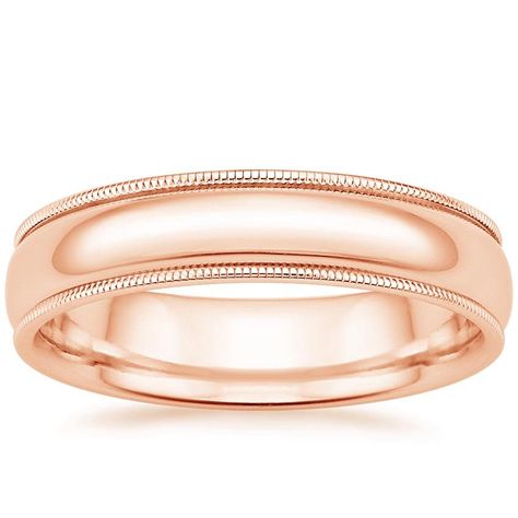 14K Rose Gold 5mm Milgrain Wedding Ring, top view