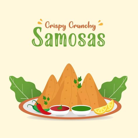 Samosa Illustration, Samosa Graphic Design, Indian Snacks Illustration, Simple Samosa Cartoon, Desi Food Illustration, South Indian Food Illustration, Snack Illustration, Cousins Funny, India Illustration