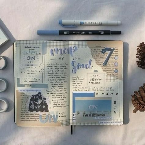 Travel Journal Scrapbook, Journal Inspiration Writing, Bullet Journal Ideas Templates, Bullet Journal Cover Ideas, Bullet Journal Paper, Bulletin Journal Ideas, Kpop Journal, Seni Dan Kraf, Diy Journal Books