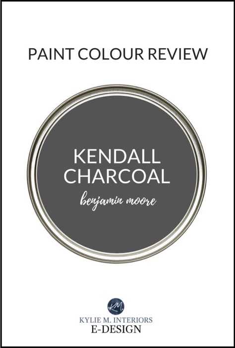 Learn all about this WICKED dark charcoal gray paint colour from Benjamin Moore, Kendall Charcoal. Whether its for painted kitchen cabinets, exterior siding, doors, feature or accent walls or more, this paint color is SUPER popular and versatile. #kylieminteriors #kyliemedesign #edesign #bestpaintcolours #charcoalgray #gray #grey #accentwall #featurewall Kendall Charcoal Accent Wall, Kendall Charcoal Benjamin Moore Cabinets, Kendall Charcoal Benjamin Moore, Designing Bedroom, Siding Doors, Benjamin Moore Kendall Charcoal, Benjamin Moore Paint Colors Gray, Dark Gray Paint, Grizzle Gray