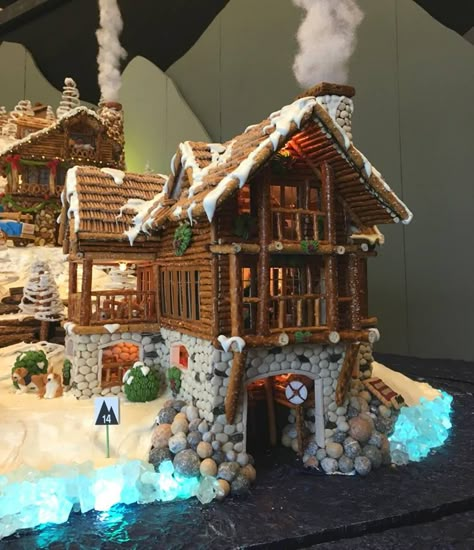 Log Gingerbread House Ideas, Frank Lloyd Wright Gingerbread House, Huge Gingerbread House Ideas, Yellowstone Gingerbread House, Piped Gingerbread House, Gingerbread Pathway, Architecture Gingerbread House, Different Gingerbread House Ideas, Gingerbread House Extreme