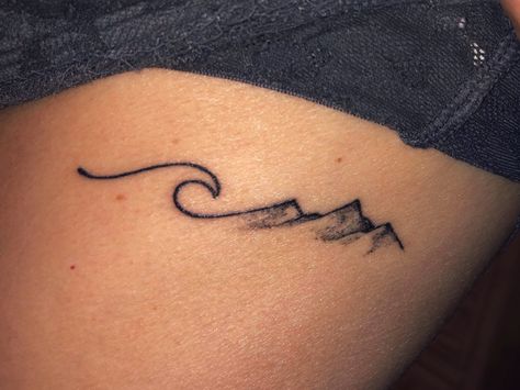 Ocean Mountain Tattoo, Beach And Mountain Tattoo, Colorado Tattoo, Small Wave Tattoo, Mountain Ocean, Ocean Mountain, Finger Tattoo For Women, Ankle Tattoos For Women, Wave Tattoo