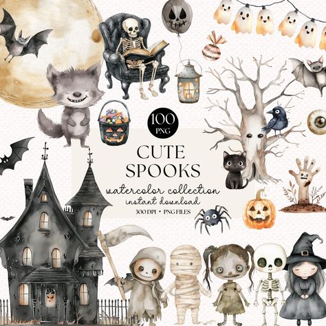 Cute Halloween Art, Elements Drawing, Cute Halloween Clipart, Spooky Png, Halloween Kunst, Halloween Elements, Art Mignon, Halloween Clipart, Halloween Art