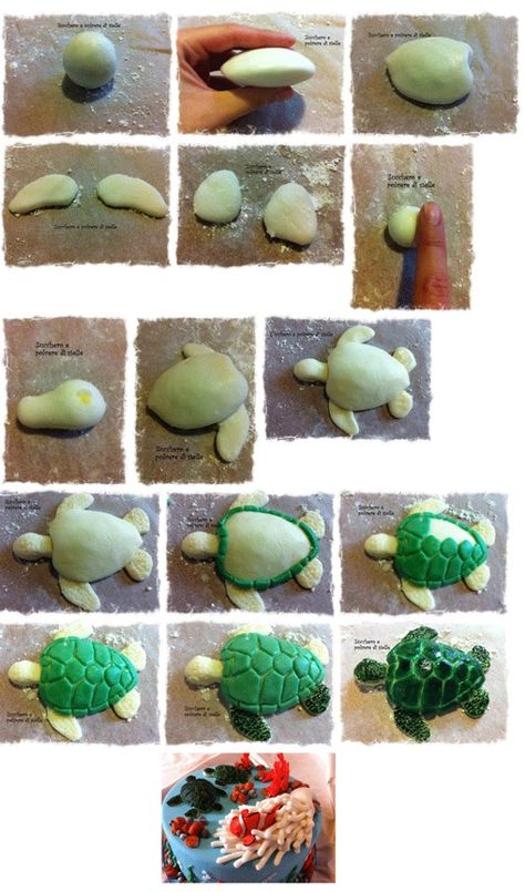 Polymer Clay Kunst, Clay Turtle, Turtle Cake, Fondant Animals, Fondant Tutorial, Polymer Clay Animals, Fondant Figures, Clay Animals, Fimo Clay