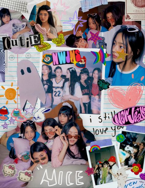 Minji New Jeans Scrapbook, Newjeans Binder Cover, 2000s Scrapbook Aesthetic, Newjeans Collage Wallpaper, Scrapbook Edit Aesthetic, Kpop Scrapbook Wallpaper, Scrapbook Ideas Y2k, Y2k Scrapbook Ideas, Y2k Scrapbook Aesthetic