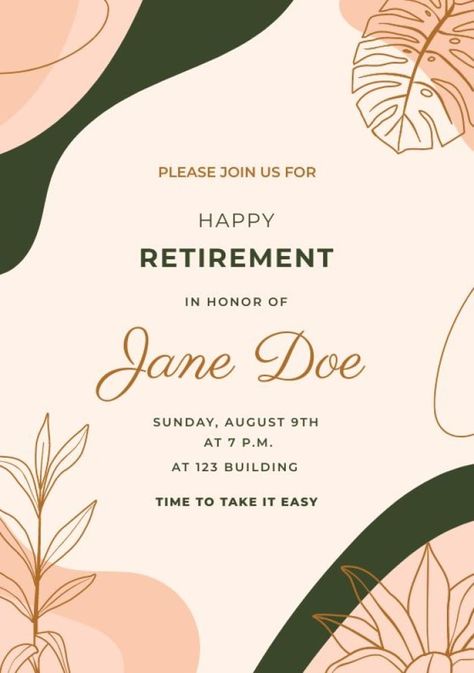 Retirement Party Invitation, Retirement Invitation Template, Retirement Invitation, Retirement Invitations, Retirement Party Invitations, Jane Doe, Party Template, Happy Retirement, Retirement Party