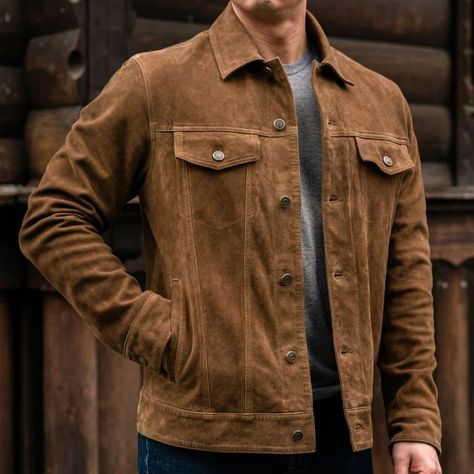 Cheap Men's Shacket For Workwear, Luxury Men's Shacket For Workwear, Luxury Men's Utility Jacket For Fall, Suede Trucker Jacket Men, Men’s Workwear Style, Courderoy Jacket Outfit Men, Mens Jacket Styles, Trucker Jacket Men Outfit, Men’s Fall Fashion 2024