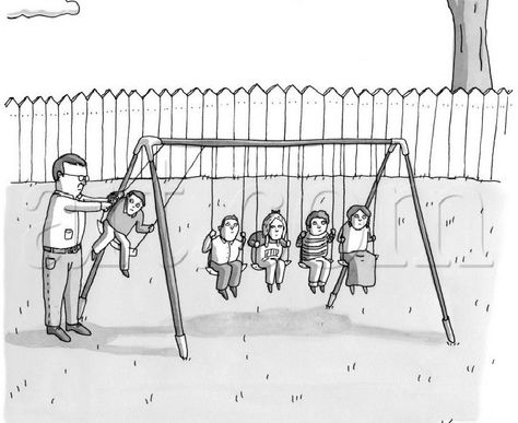 Newton's Cradle (assuming all the kids have the same mass and center of gravity...) Humour Geek, Nerdy Jokes, Science Puns, Nerd Jokes, New Yorker Cartoons, Nerd Humor, Funny Science Jokes, Teacher Memes, Teacher Jokes