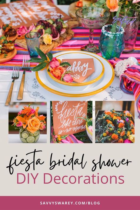 Colorful DIY fiesta bridal shower centerpieces and tablescape using terracotta tile Fiesta Theme Wedding Shower Ideas, Fiesta Bridal Shower Decorations, Bridal Shower Backdrops, Fiesta Wedding Theme, Taco Bout Love, Bridal Shower Invitations Free, Diy Bridal Shower, Bridal Shower Decoration, Colorful Centerpieces