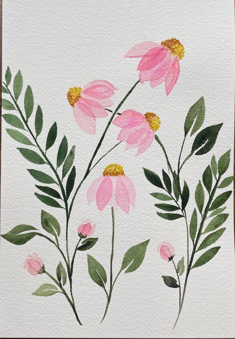 "Original watercolor painting of Pink Cosmo flowers. A fun whimsical painting for any room in your home! Painting is 9\"x6\"" Red Watercolor Art, Cosmo Painting, Cosmos Painting, Cosmo Flowers, Pink Cosmo, Painting Steps, Pink Flower Painting, Watercolour Cards, Bird Watercolor Paintings